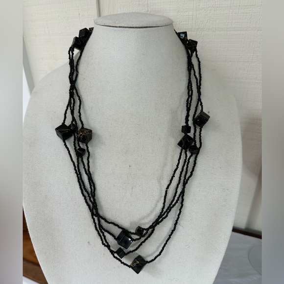 Two ultra long black seed bead and cube necklaces - Picture 1 of 7